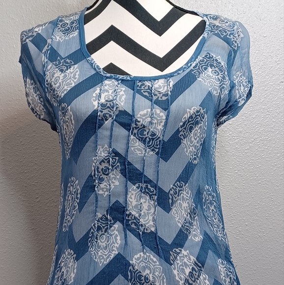 Sarah Stewart 100% Silk Sheer Artsy Printed Tunic Top - Picture 4 of 16